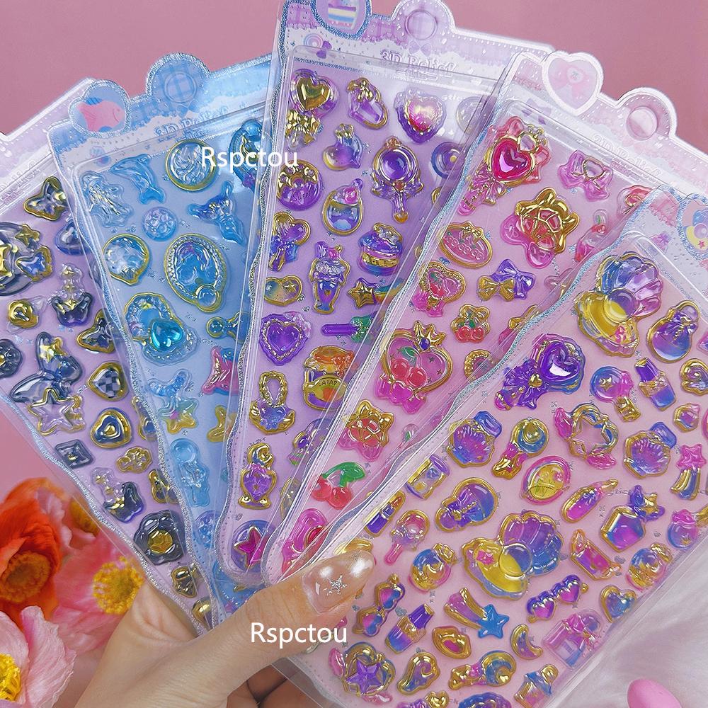 1/8pcs Cartoon Cute Aesthetic 3D Stickers Creative Animal Food Crystal Sticker for Notebook Guitar Decoration Decals Gift