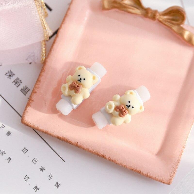 2Pcs Charger Cable Winder Protector White Bear Cartoon Saver Data Line Protective Case Earphone Cord Sleeve Cover Wire Organizer