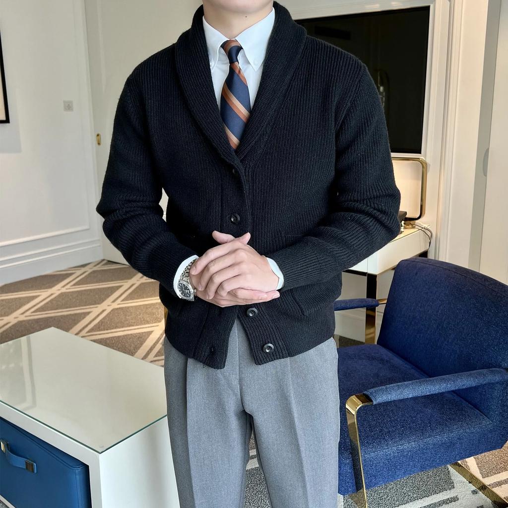 Herbst und Winter V-Ausschnitt Strickjacke Herren Britisch Retro Slim-fit Leichter Strickpullover Beliebte Pulloverjacke Herren