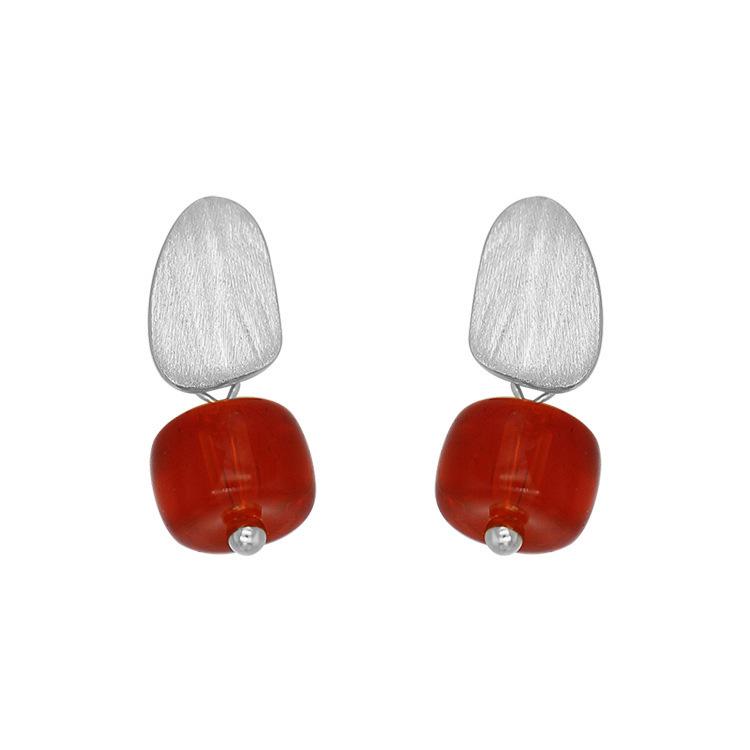 Persimmon Ruyi Earrings, National Matte Creative Design, Persimmon Red Round Bead Earrings, Gentle Temperament Red Earrings