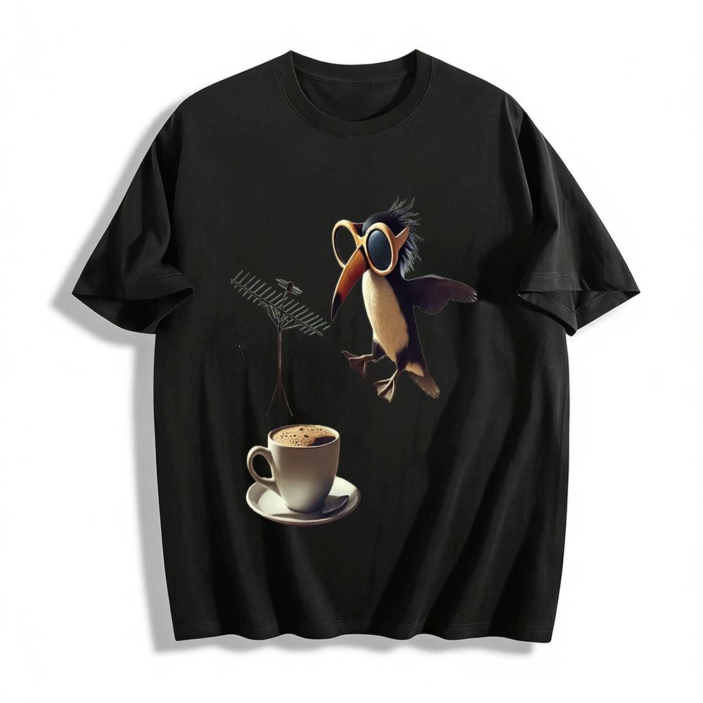 

Fun Toucan Coffee TV Antenna Graphic Casual T-Shirt Pure cotton T-shirt XXS