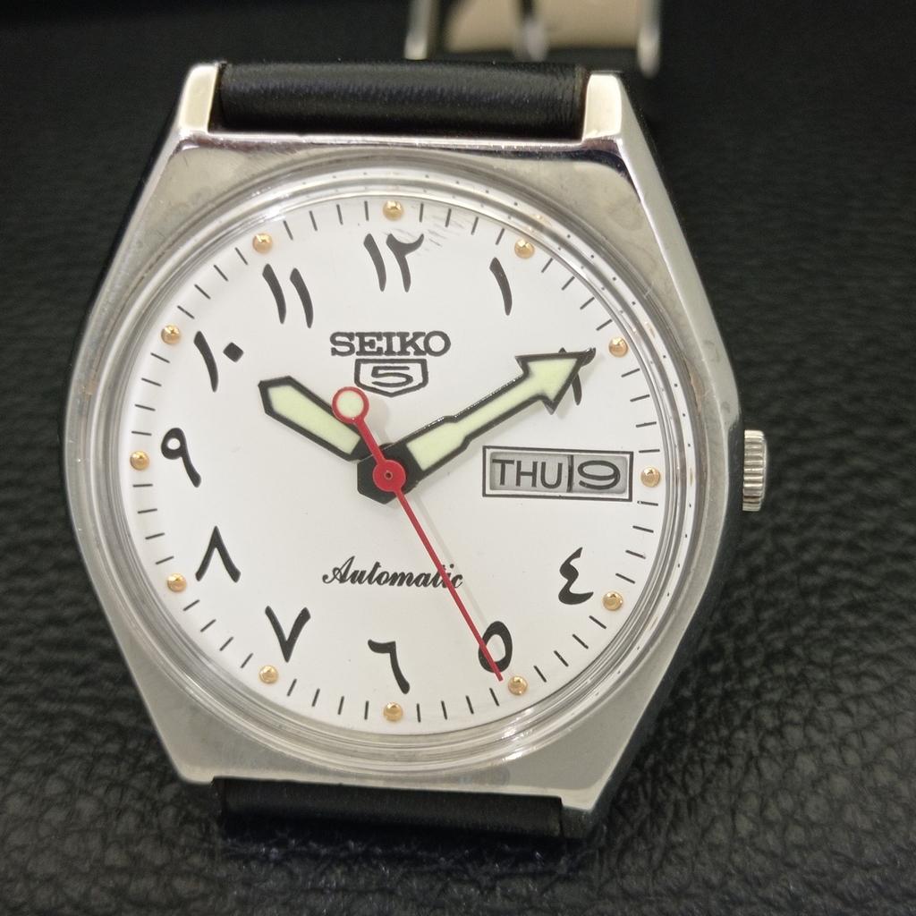 JAPAN 6309A VINTAGE SEIKO 5 AUTOMATIC MENS ARABIC WHITE DIAL WATCH a701307-5 R206a-a701307