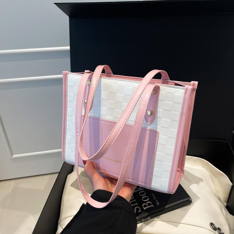Simple handbag, new shoulder bag, tote bag, large-capacity contrasting color splicing temperament commuter women's bag