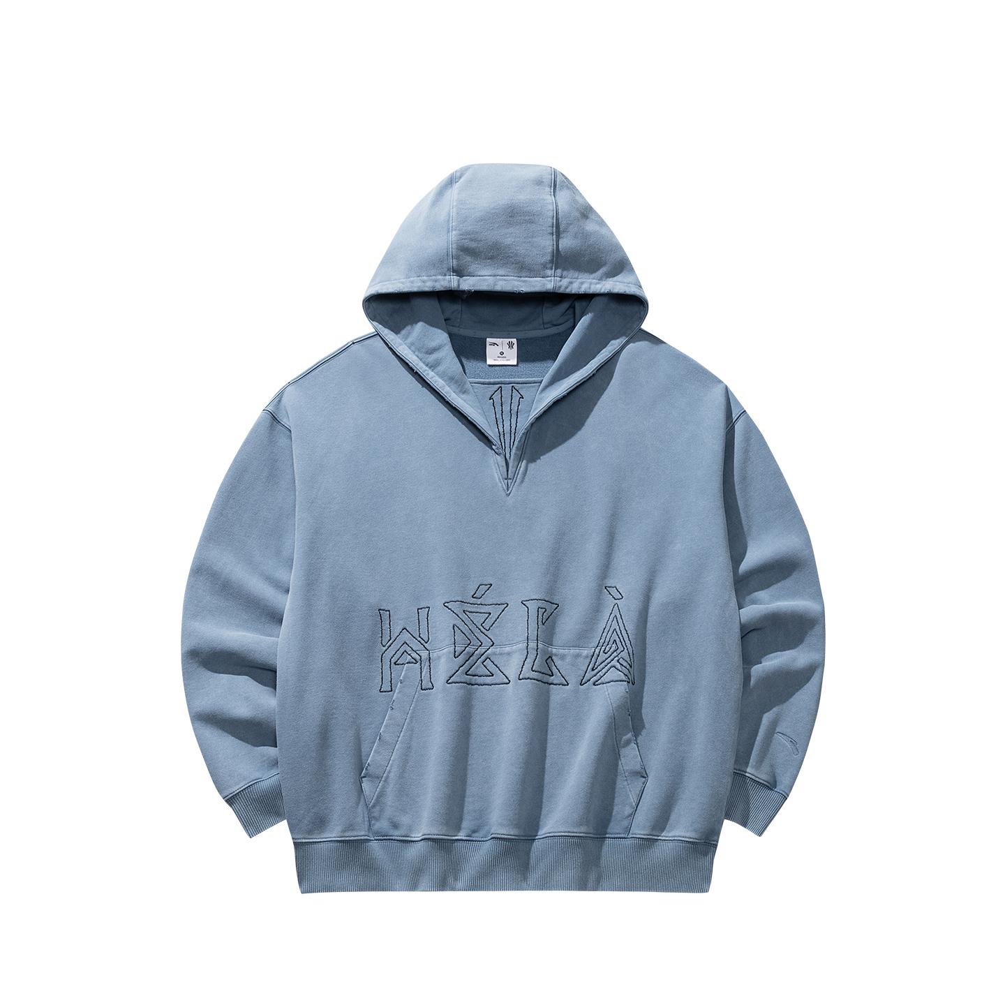 

ANTA Men s Kyrie Irving Series V-Neck Hooded Sweatshirt Washed Blue 972611709-2 4XL