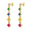 Colorful Geometric Zircon Tassel Earrings, S925 Sterling Silver Studs, Fashionable Elegant Jewelry for Women