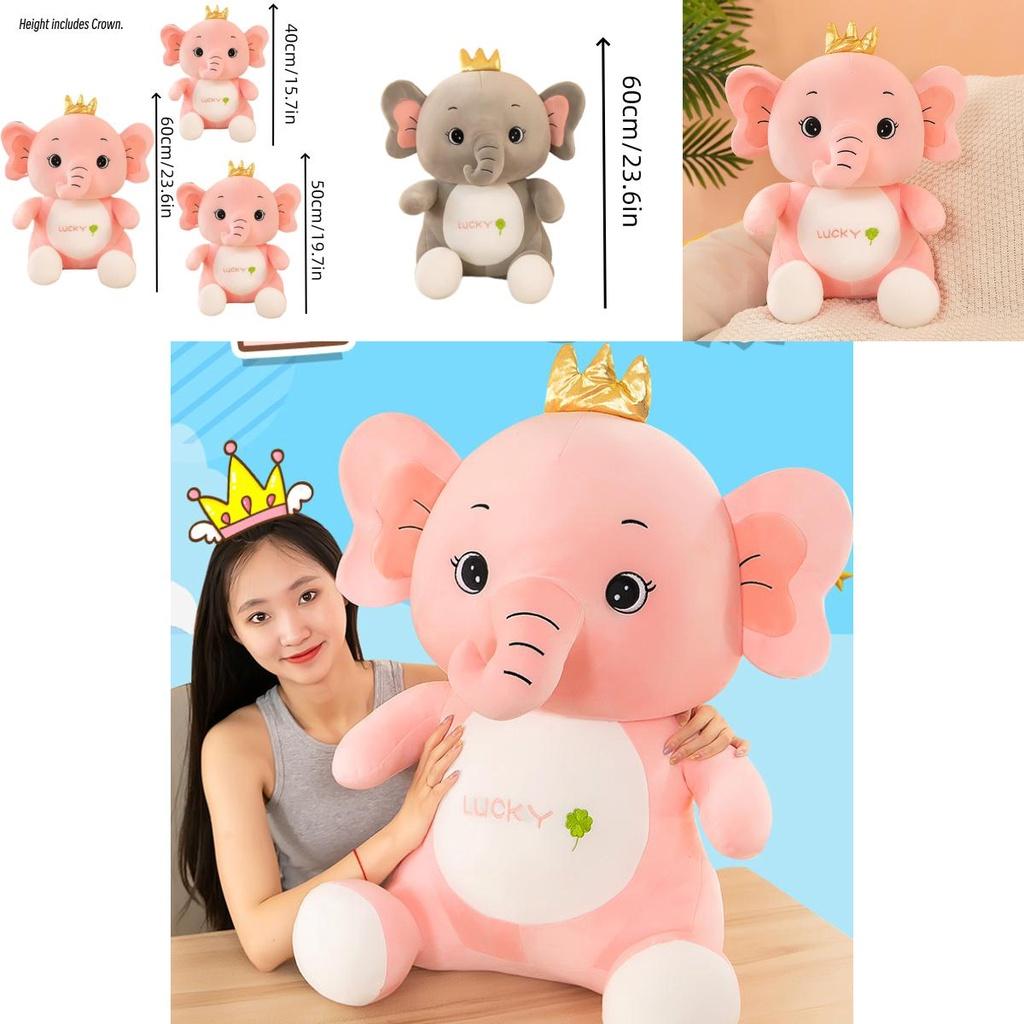Kreative Krone Elefant Stofftier, Grau/rosa, Perfekt für Kindergeburtstagsgeschenk, Heimdekoration und mehr, 40cm/15.7in