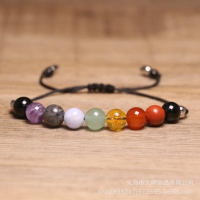 7 Chakra Round Bead Bracelet – Adjustable Boho Jewelry, Energy Balance Spiritual Gift for Men & Women