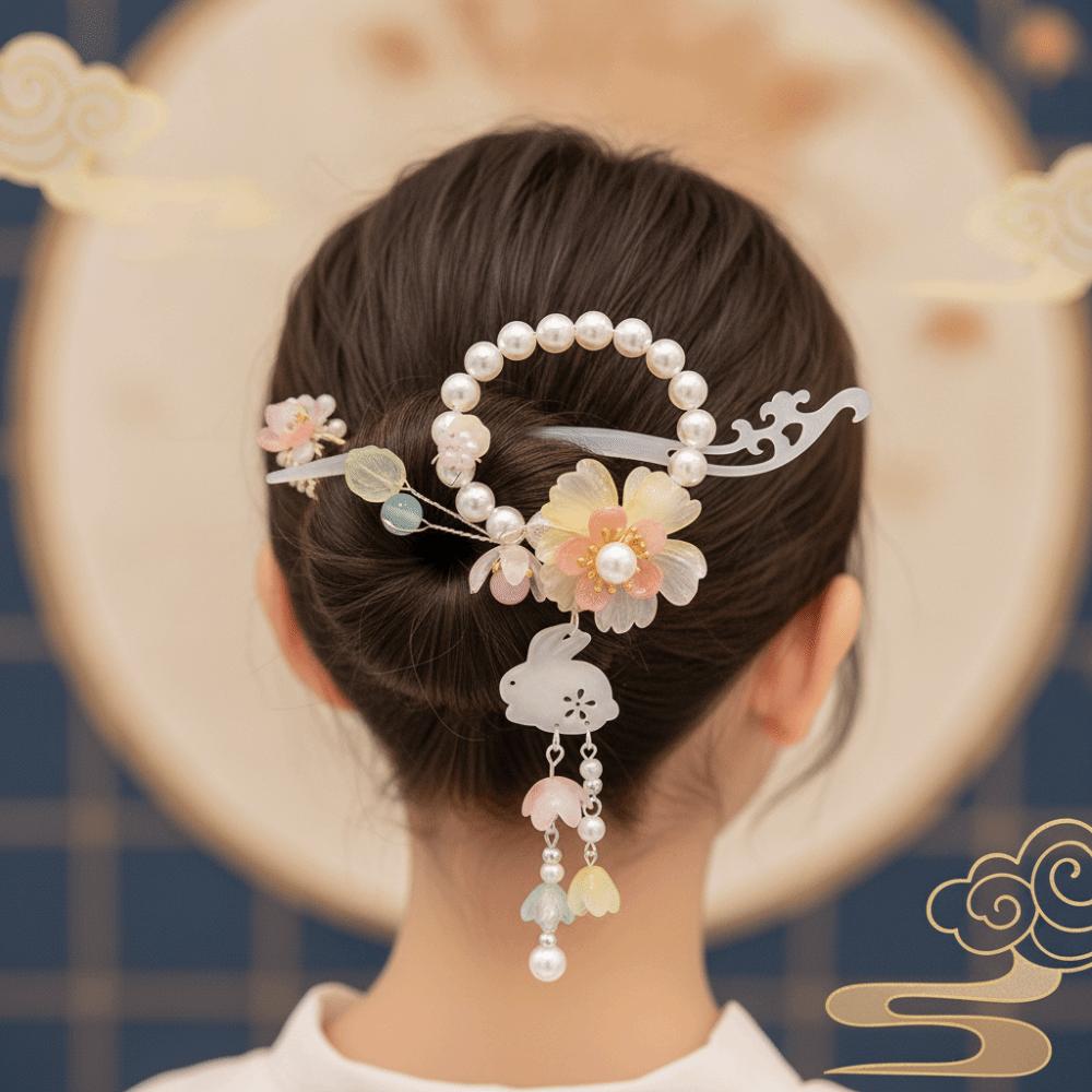 Cute Forehead Chain Traditional Bunny Hair Clips Chinese Jewelry Hanfu Headwear Photoshoot