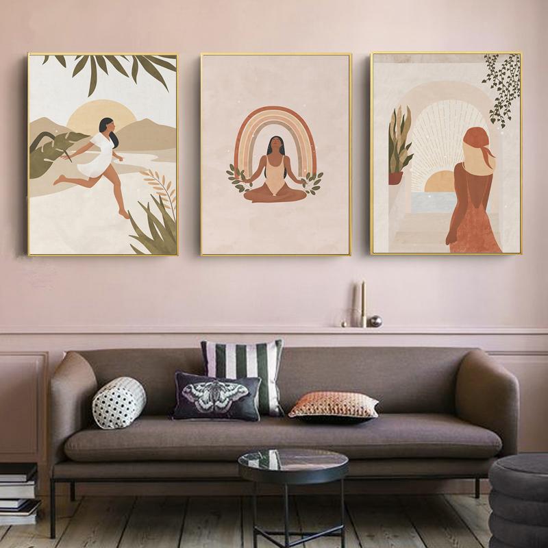 Vintage Lady skandinavisches minimalistisches Boho-Wandkunst-Leinwandgemälde, nordische Poster und Drucke, Bilder für Wohnzimmerdekoration