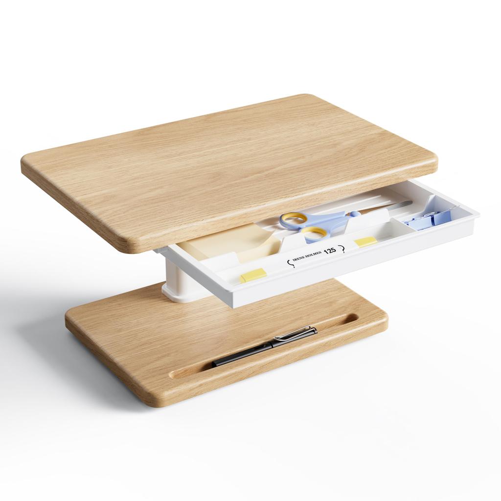 Fydeamer Monitor Height PC Monitor Stand with Improves Desktop Stationery Maple Stand, Adjustable, Drawer, Stable, Non-Slip, Posture, Storage,