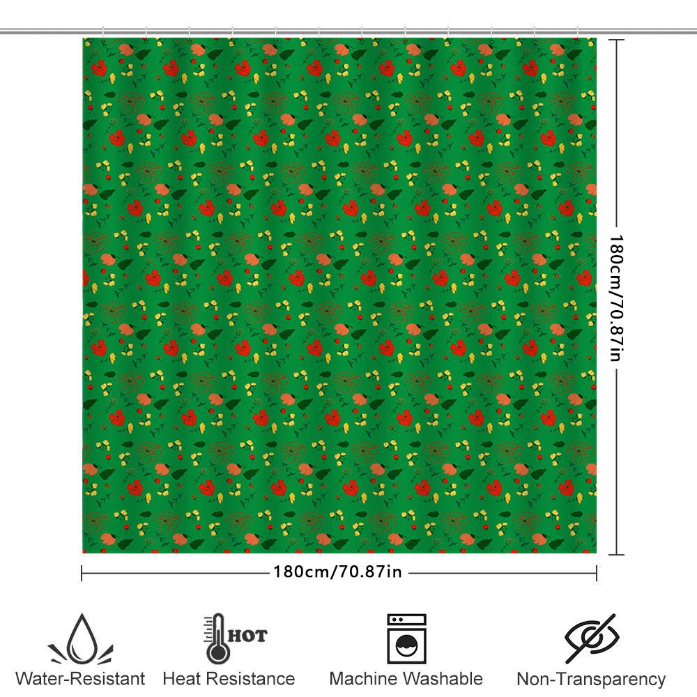 Green Pattern Shower Curtain, Bathroom Decor, Waterproof Fabric, Flower Print, Home Accessories Custom Size Available