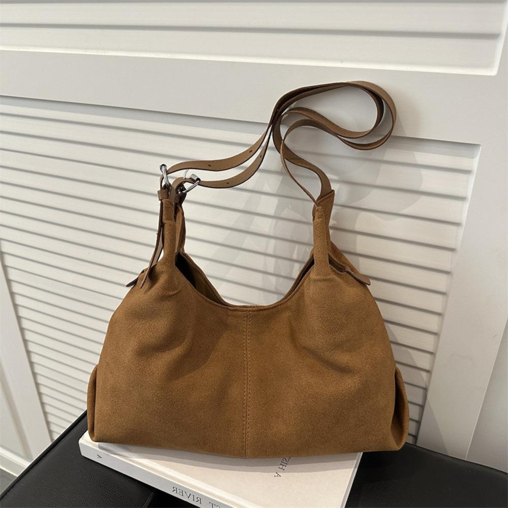 Große Kapazität Vintage Wildleder Textur Schultertasche mit oberem Griff für Damen Herbst Winter Einfach Vielseitig Pendler Handtasche