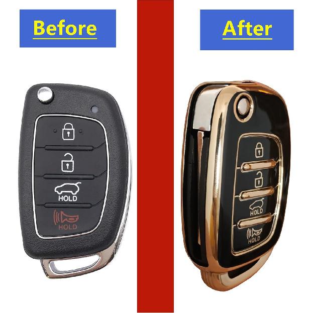 for Hyundai Key Fob Cover Smart Key Fob Shell with Keychain Fit for Hyundai Santa Fe Sport Sonata Tucson