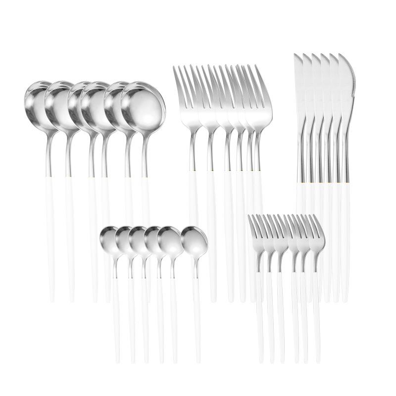 30 Pcs Black Gold Cutlery Set Chopsticks Knife Fork Spoon Golden Stainless Steel Korean Dinnerware Set Luxury Tableware Set