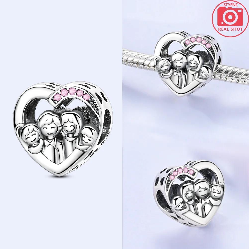 

Charm Bead Components Copper Metal Authentic Original Pink Love Heart Hollow Out Girl Family Sisters Perfect Gift Bead Components Compatible With