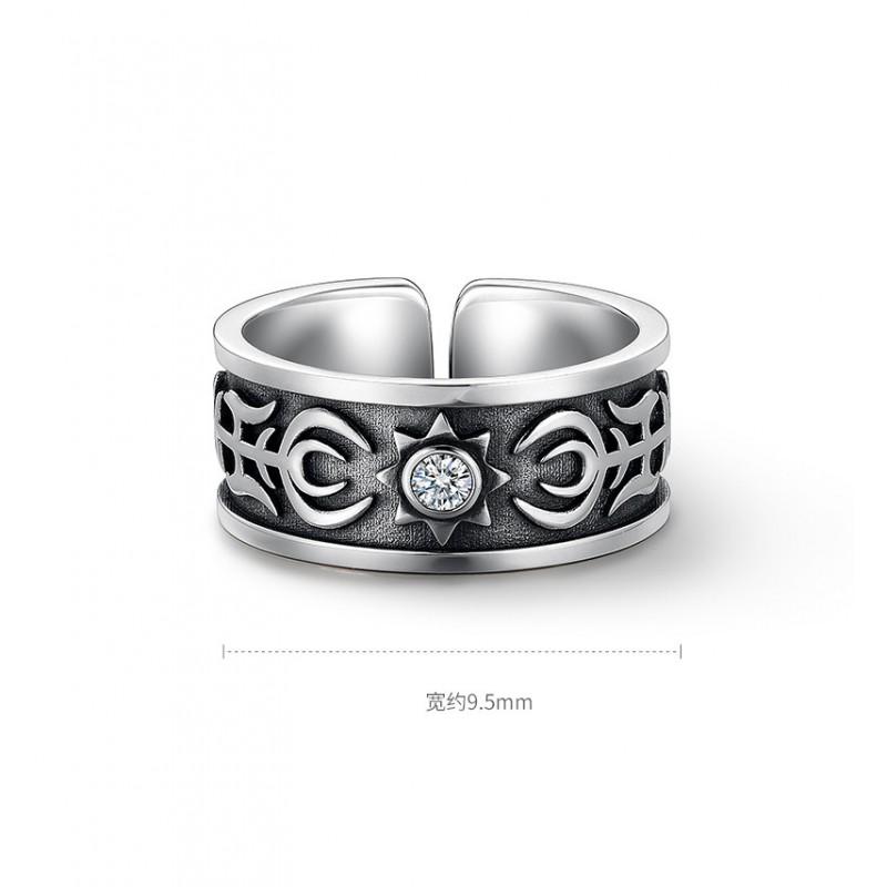Adjustable Open Ring Men Women Vintage Sun Relief Carved Geometric Plated Statement Band