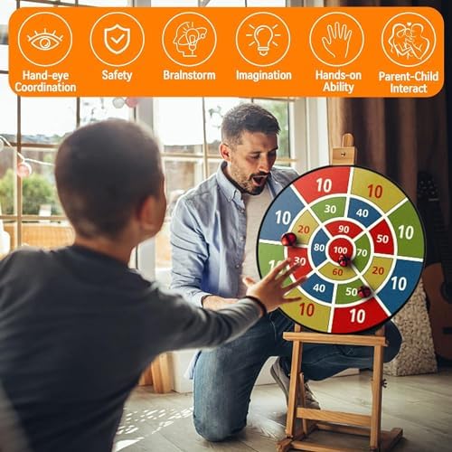 Dinosaur Dart Board for Kids 26 Inches Double-Sided Safe Game with 16 Balls Montessori Toys Indoor Outdoor Play Gift