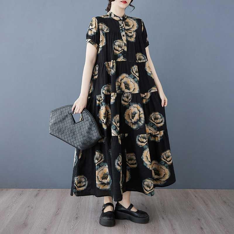2025 Summer New Women Loose Big Size Fashion Printing Slim Long Dresses