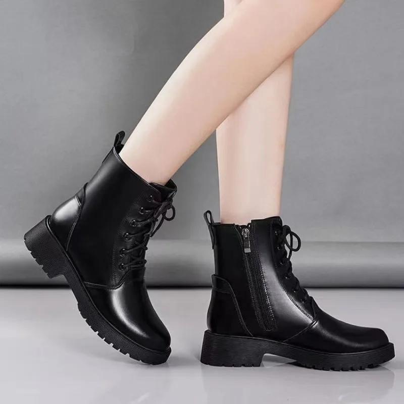 Trendy Minimalist Short Boots Spring Autumn New Item Solid Color Versatile Comfortable Temperament Mid Tube Women'S Shoes