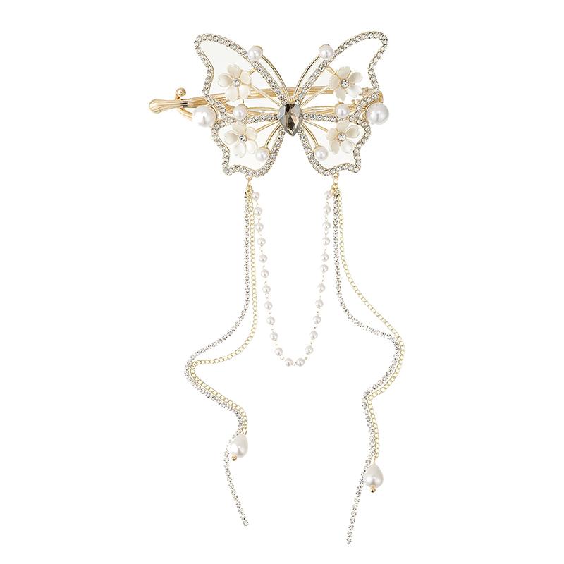 Rhinestone Butterfly Metal Hair Claw For Women Hairpins Vintage Crystal Pearl Pendant Hair Clips Female Hair Jewelry Accessories