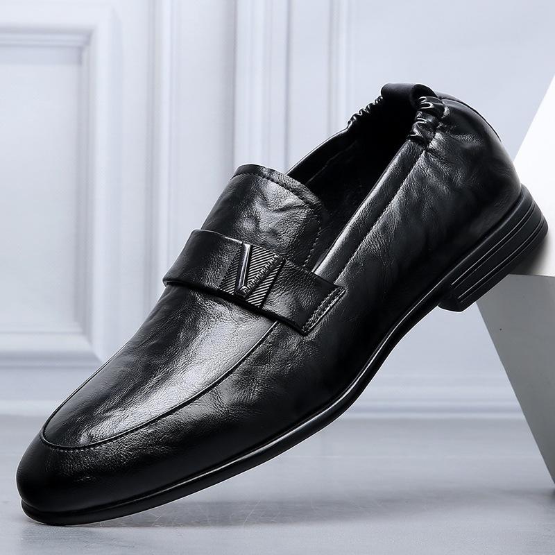 High-end small leather shoes men's soft-soled formal wear business 2025 new Korean version black leather shoes men's casual wedding shoes trend