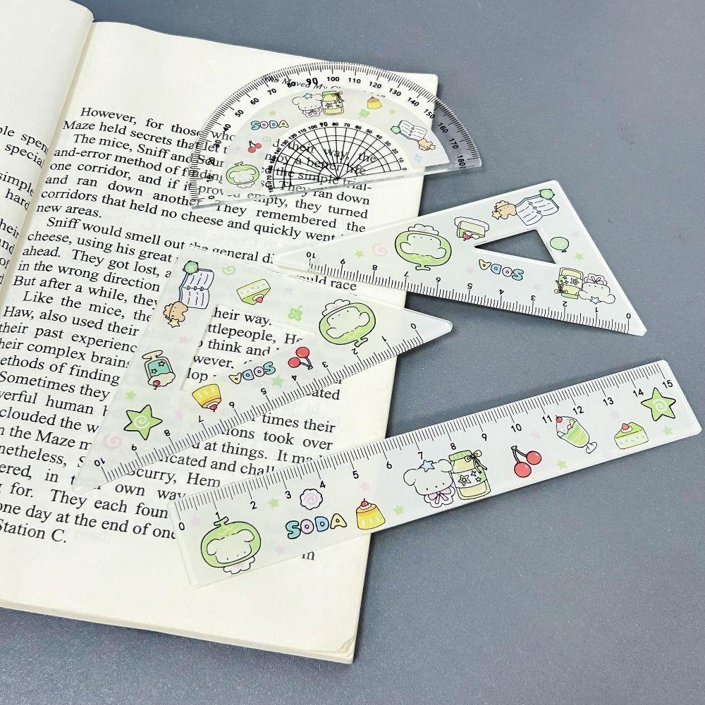 4pcs Math Geometry Tools Ruler Set Melon Dog Straight Ruler Portable Triangle Rulers School Office