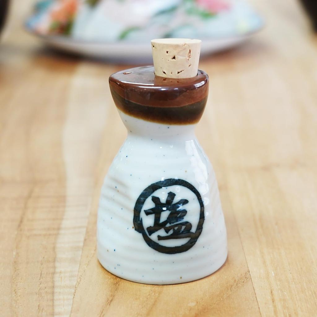 Fukubeya Takadayaki Ceramic Condiment Container Traditional Japanese Folk Craft Stylish and Cute Design Perfect Gift (Salt)