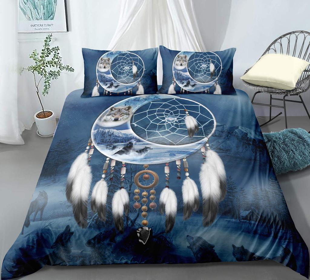Dream Catcher Duvet Cover Set Purple Bedding Set Chic Boho Mandala Floral Feather Design Galaxy Comforter Cover Set Queen Size