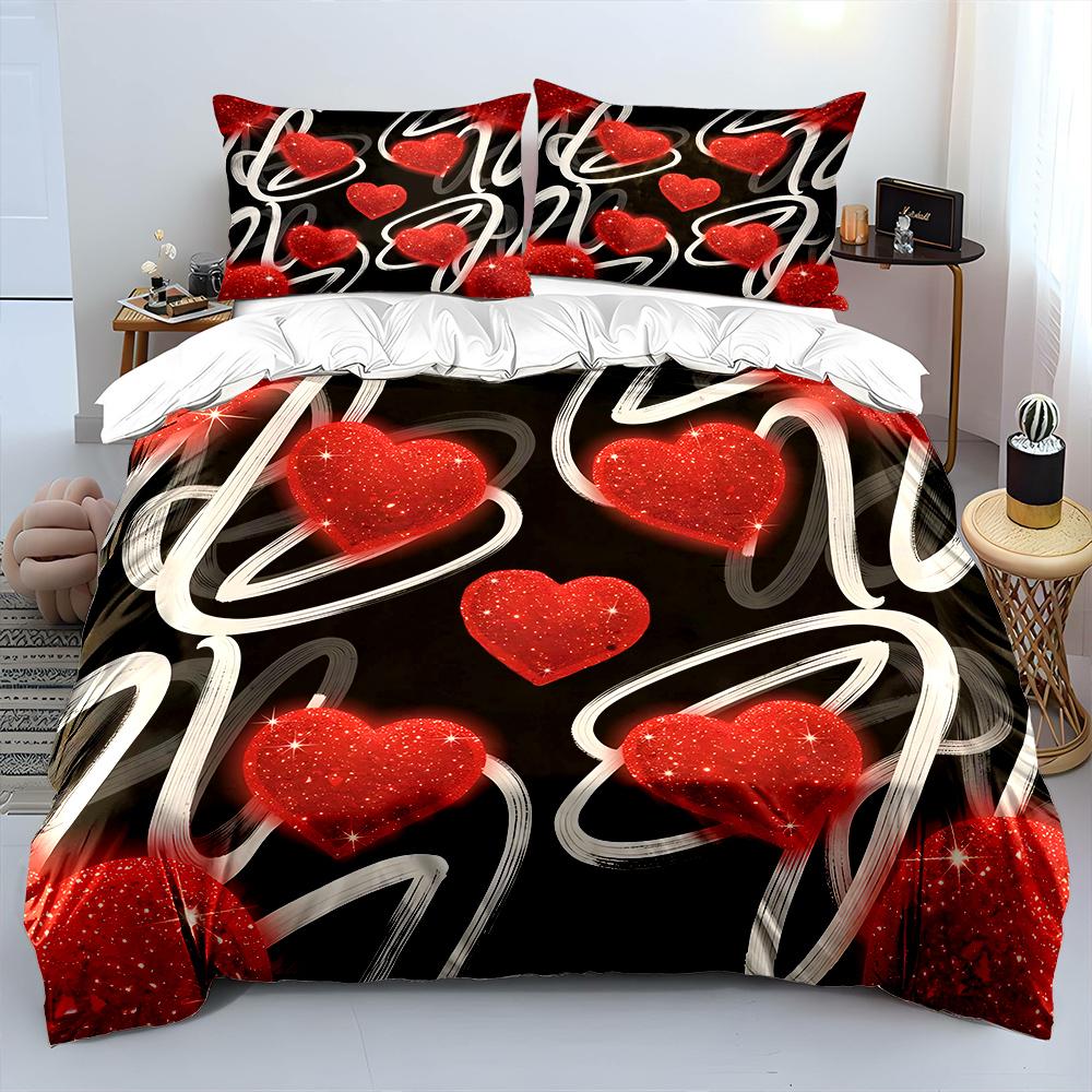 Estampa Graffiti de Corações Vermelhos Brilhantes Fundo Macio Confortável Conjunto de Roupa de Cama Capa de Edredom Incluído 1*Capa de Edredom  2*Fronhas