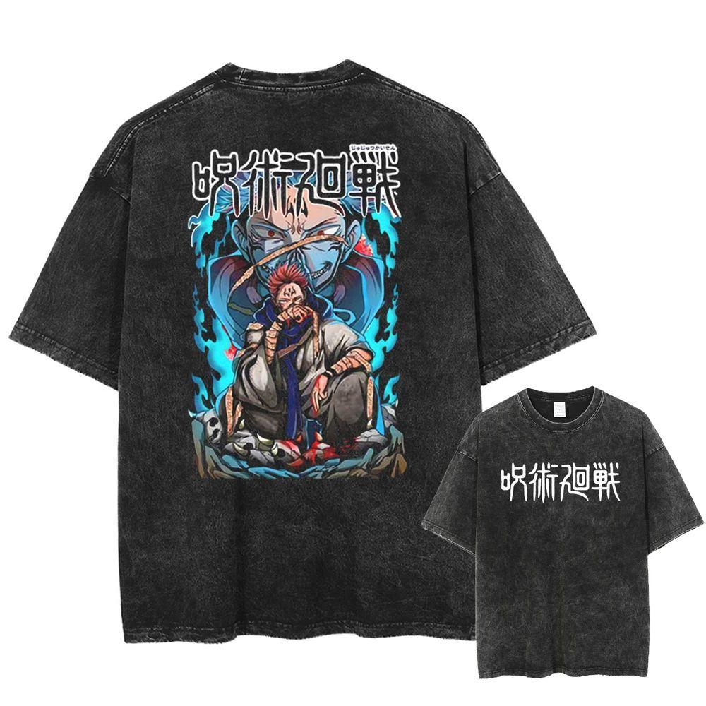 Anime Jujutsu Kaisen Printed Tshirt Mens and Womens Washed Tshirt High Quality Vintage Cotton Tshirt Harajuku YK Tops