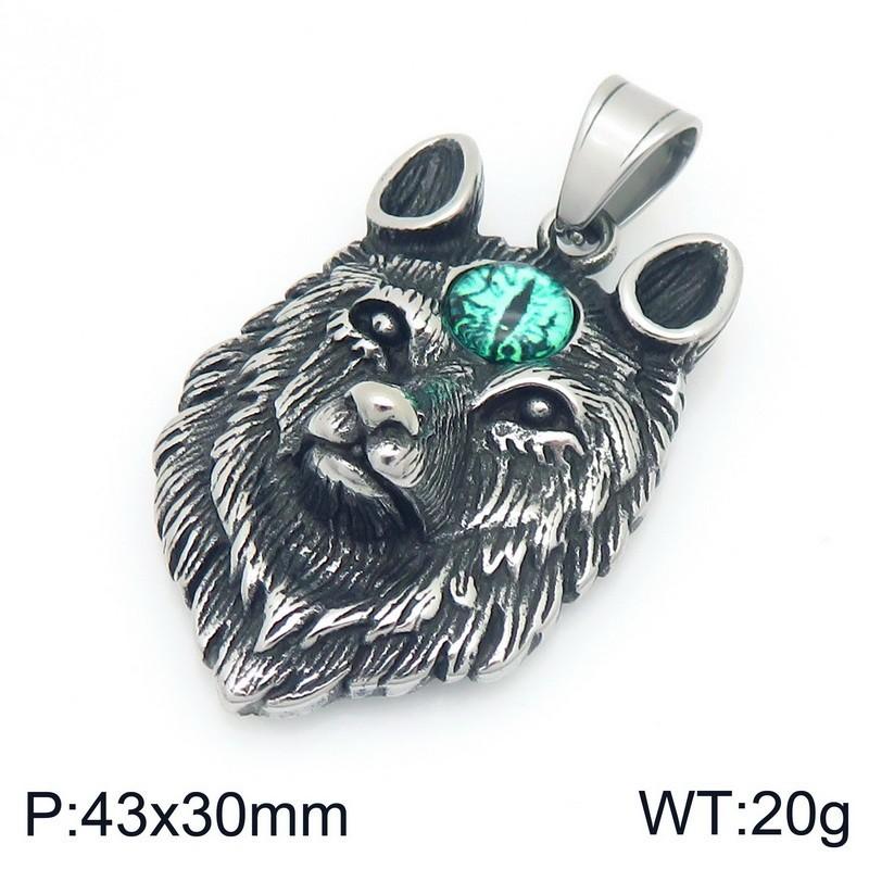 Vintage Turquoise Pentagram Satan Ram Accessories, Viking Bear Claw Cat'S Eye Stone Wolf Head Titanium Steel Men'S Pendant