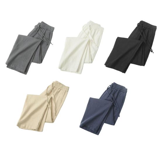 Men Long Pants Adjustable Drawstring Elastic Waist Casual Trousers with Pockets