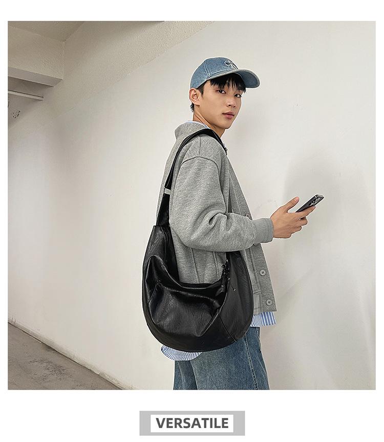 Leather Koreanstyle Croissant Soft Large Crossbody Bag For Men Retro Fashion Trend