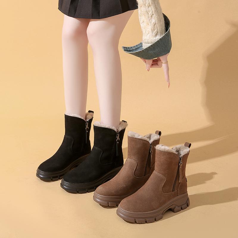 New Winter Snow Boots, Women Add Velvet and Thick Soles To Increase Cotton Shoes, Outdoor Anti-slip Wear-resistant Ankle Boots