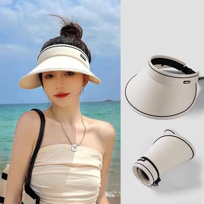 Women Summer Wide Brim Sun Hat Outdoor Ponytail Empty Top UV Protection Cap Female Lady Tour Beach Foldable Sunscreen Hats
