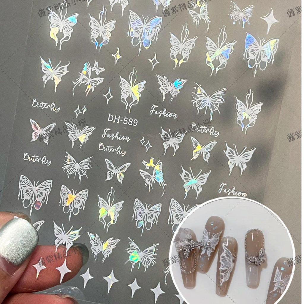 Adesivi per Unghie Trendy a Forma di Farfalla Xiaohongshu – Design Trasparente a Fiore di Ghiaccio Liquido