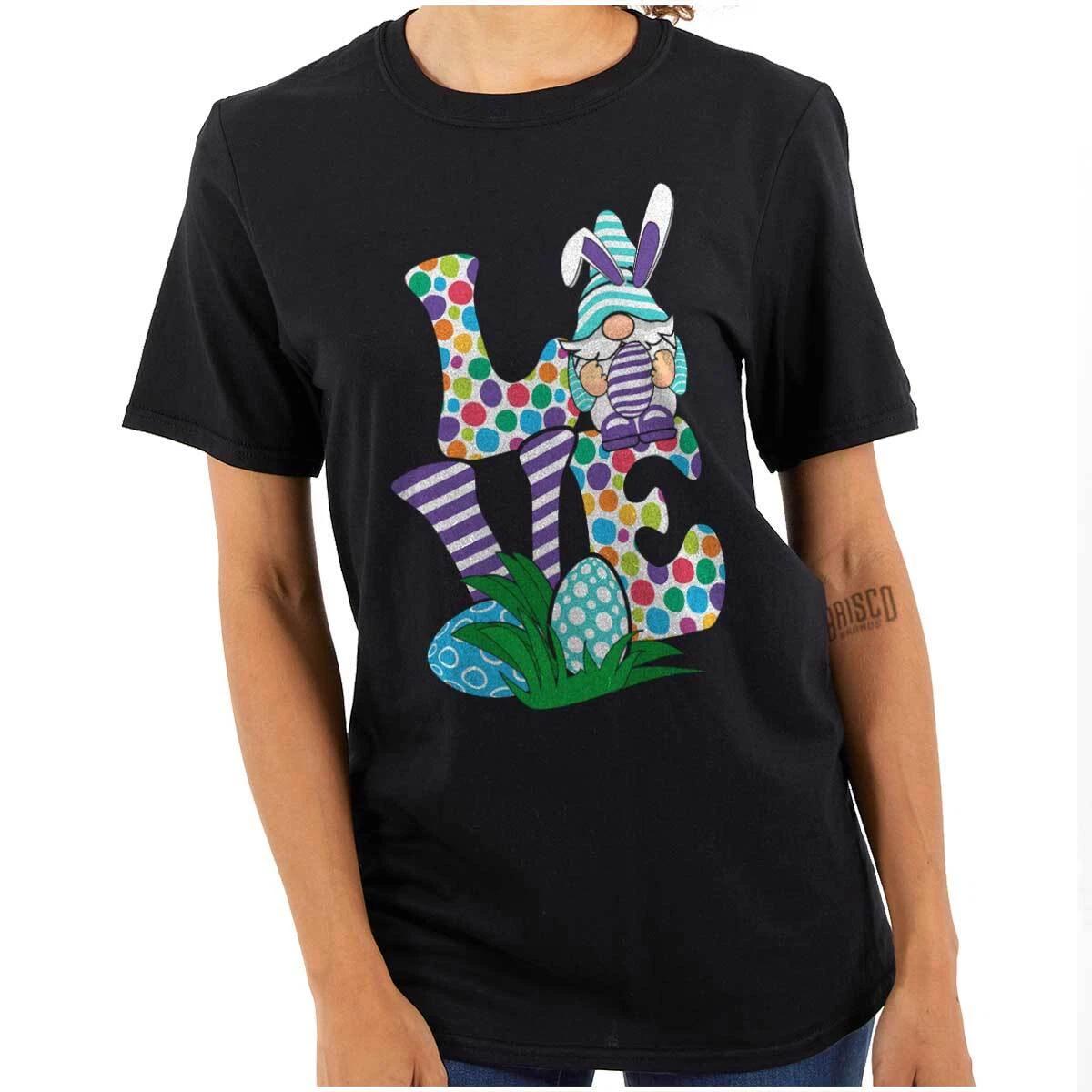Cute Spring Easter Bunny Gnome Egg Hunt Love Womens Graphic Crewneck T Shirt Tee XXXL