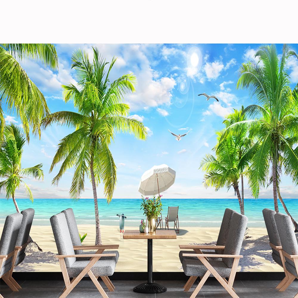 Large Beach 3d Mural Coconut Tree Landscape Wallpaper Living Room Bedroom Palm Tree Mural Home Decor