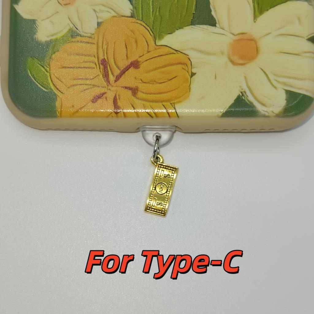 Retro Style Gold and Silver Banknote Small Pendant Phone Dust Plug, DIY Phone Hole Dust Protection, Phone Decoration and Practical Accessories