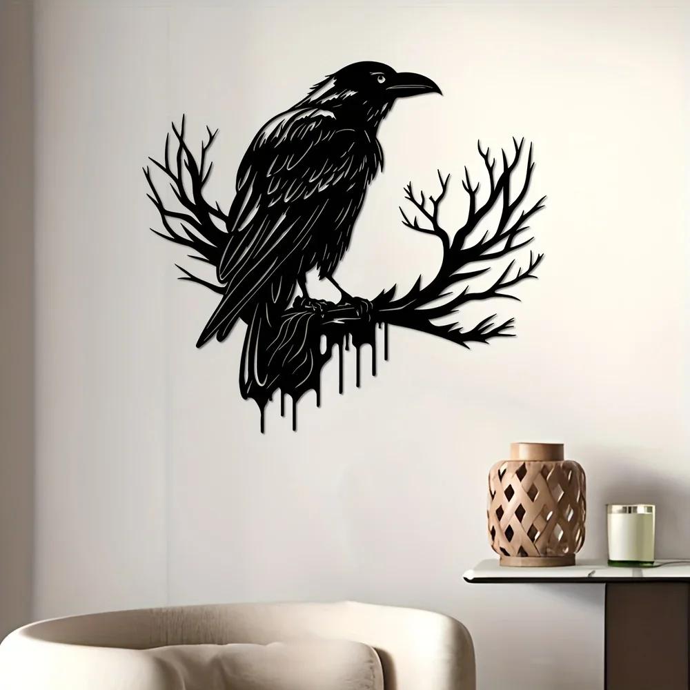 Artistic Crow And Tree Wall Decor Made Of Iron Perfect For Living Room Bedroom And Dining Room With Gothic Style