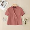 ZANZEA Women Casual V-Neck Summer Short Sleeve Blouse