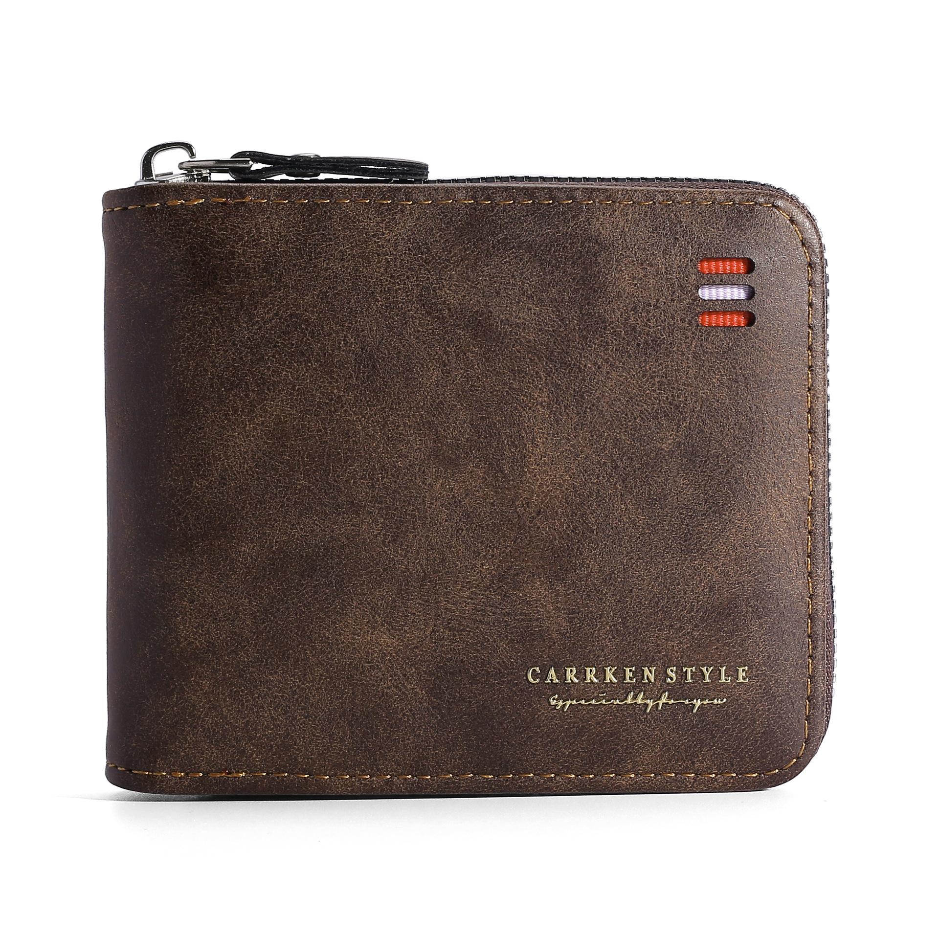 

1 шт. Мужской кошелек в винтажном стиле, короткий складной с карманом для монет на молнии, многослотовый держатель для кредитных карт, классический, кошелек для мелочи темно-коричневого