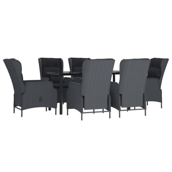 3156791 vidaXL Garden Dining Set 7 Pcs Dark Grey Wicker