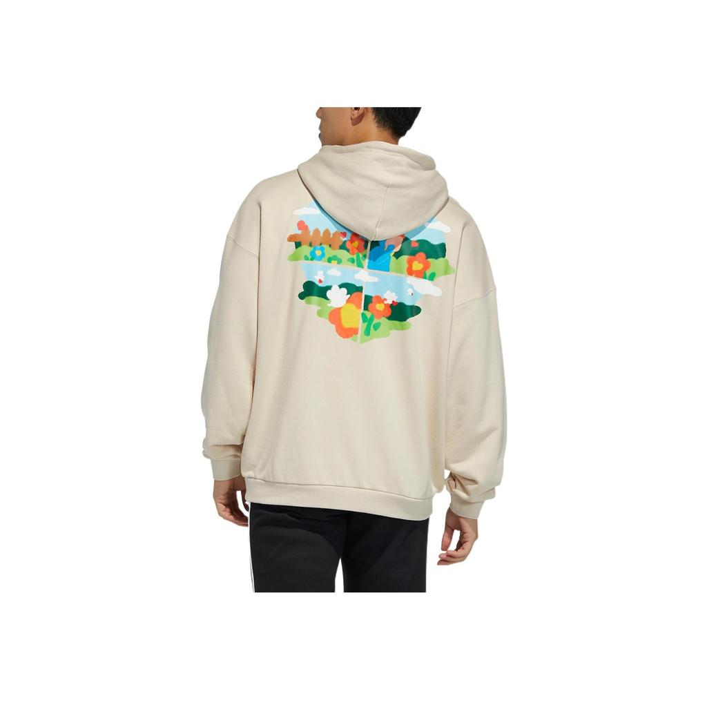 Adidas Originals Trefoil X Bee With You Co-Branded Logo Print Hoodie With Drawstring Long Sleeves Men Tops Off-White HB6865