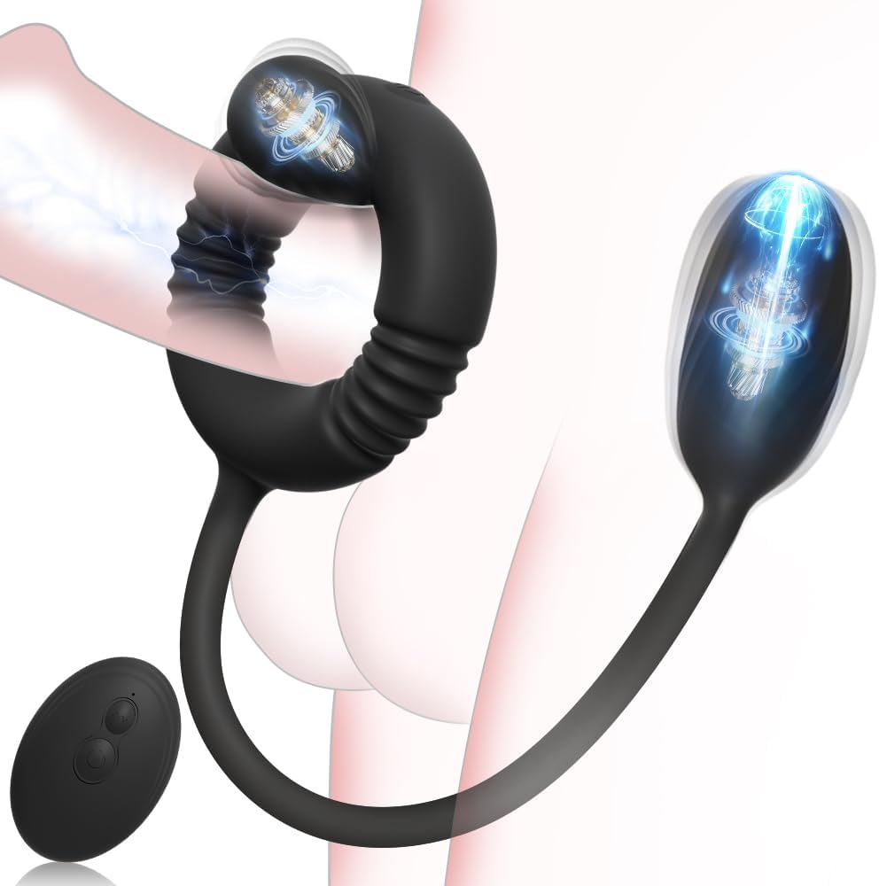 Vibrierender Penisring mit Prostata-Massagegerät Analvibrator, Klitorisstimulator, Duale Motoren 10 Vibrationen Fernbedienung Sexspielzeug für Erwachsene