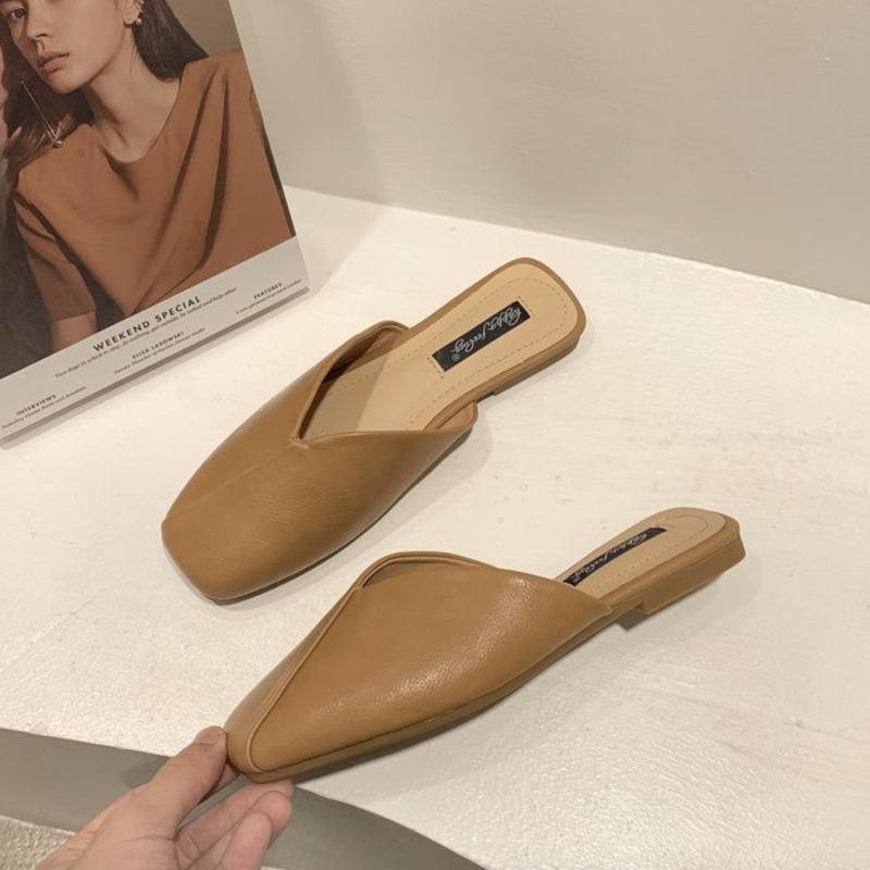 Fashion Flat Bottom Baotou Half Slippers Women Summer New Fashion Square Head One-foot Slip Lazy Sandals and Slippers Outside Wear