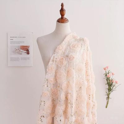 1 Yards 3D Lace Rose Flower Embroidery Hot Stamping Tull Lace Fabric For Diy Sewing Apparel Wedding Dress Performance Costume