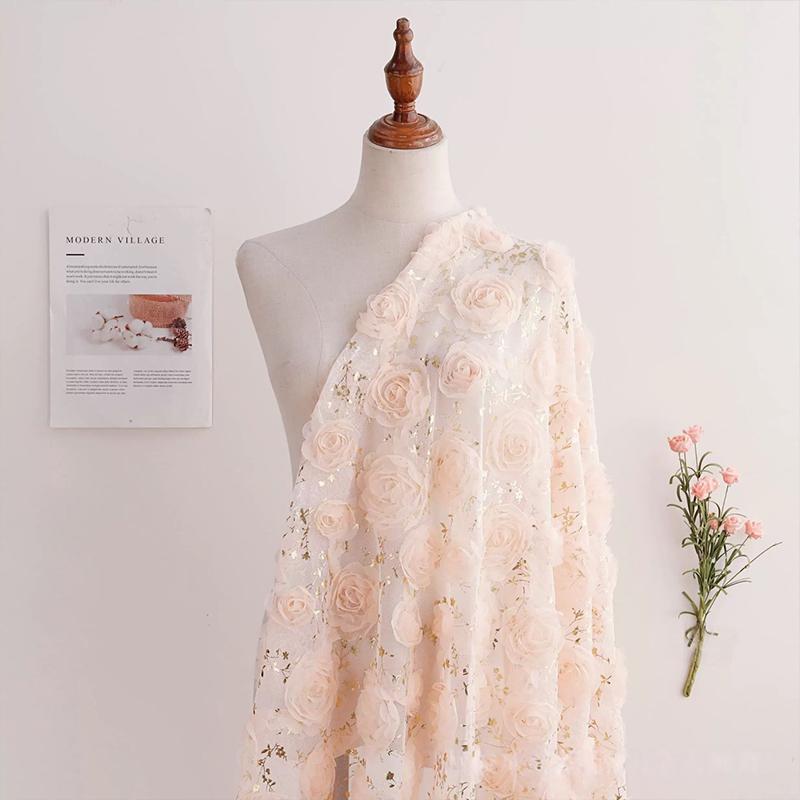 

1 ярд 3D кружево вышивка розовыми цветами горячее тиснение тюль кружевная ткань для шитья одежды своими руками свадебное платье костюм для выступлений 1Yard