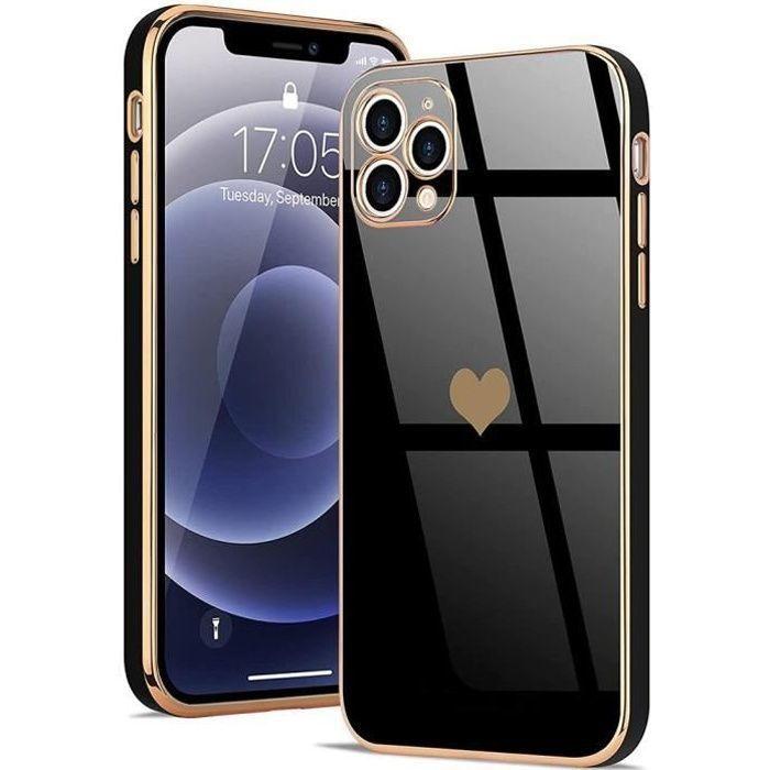 Coque de Protection - PROSHOP - pour iPhone 12 Pro Max - Souple - Noir - Motif Coeur Amour-Mignon
