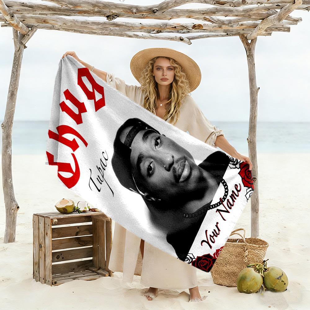 2pac Customized Name Beach Towel Super Soft Microfiber Quickdry Fabric Ideal for Travel Outdoor Swim Pool Yoga Surf Camping Hiking Gym Gift Holiday
